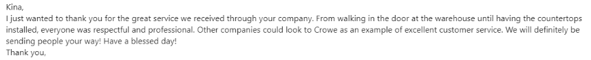 Screenshot of customer comments.